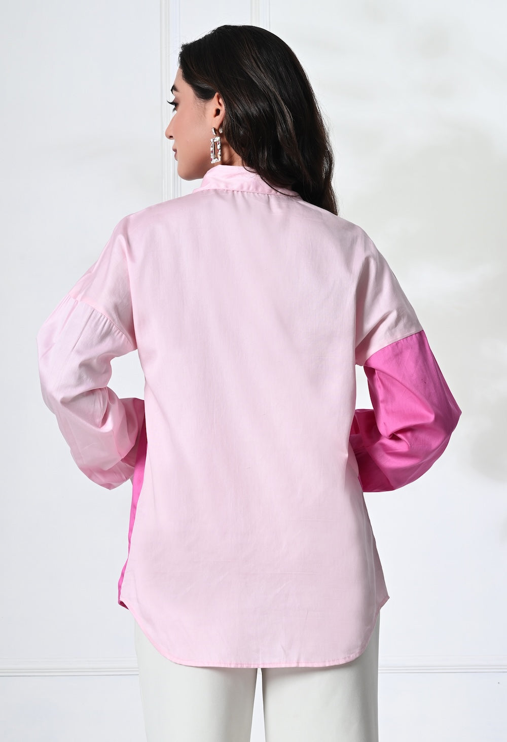 Light pink and pink shaded shirt with golden buttons