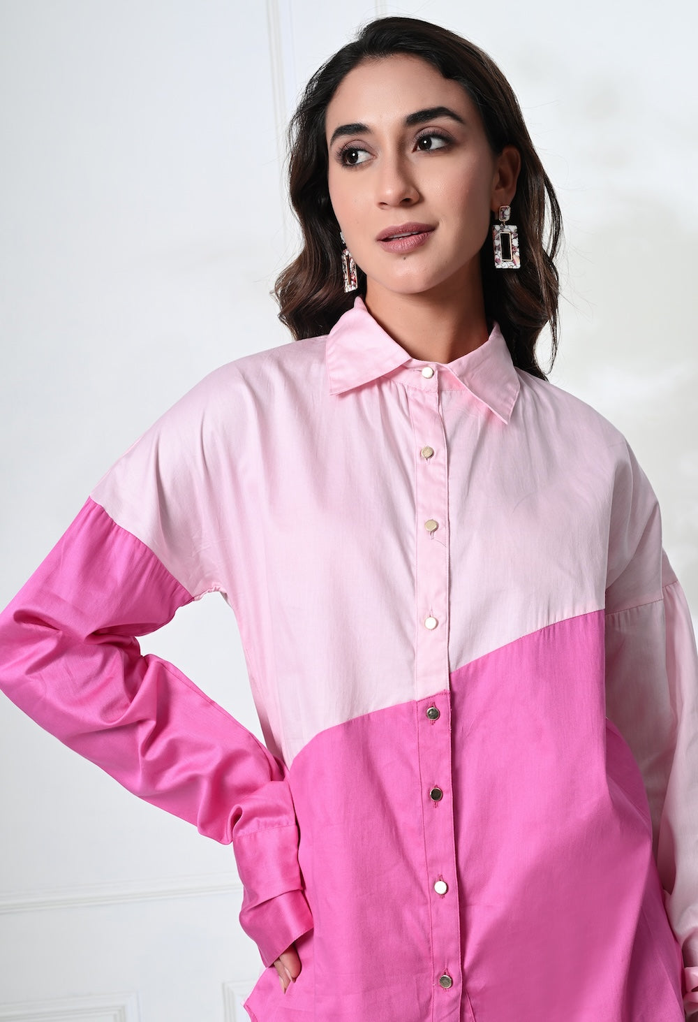 Light pink and pink shaded shirt with golden buttons