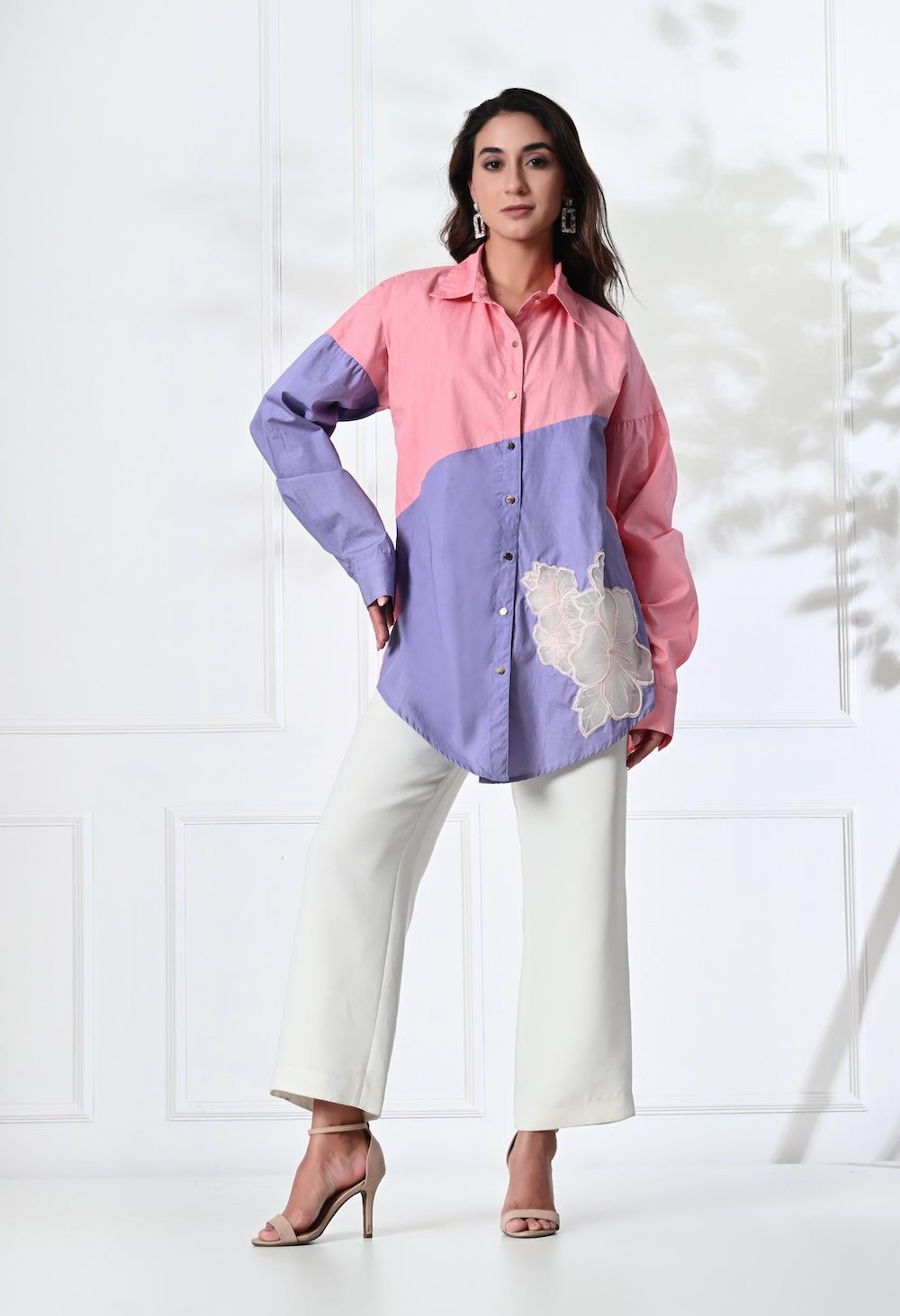 Anysa signature pink and lilac shirt with floral motif