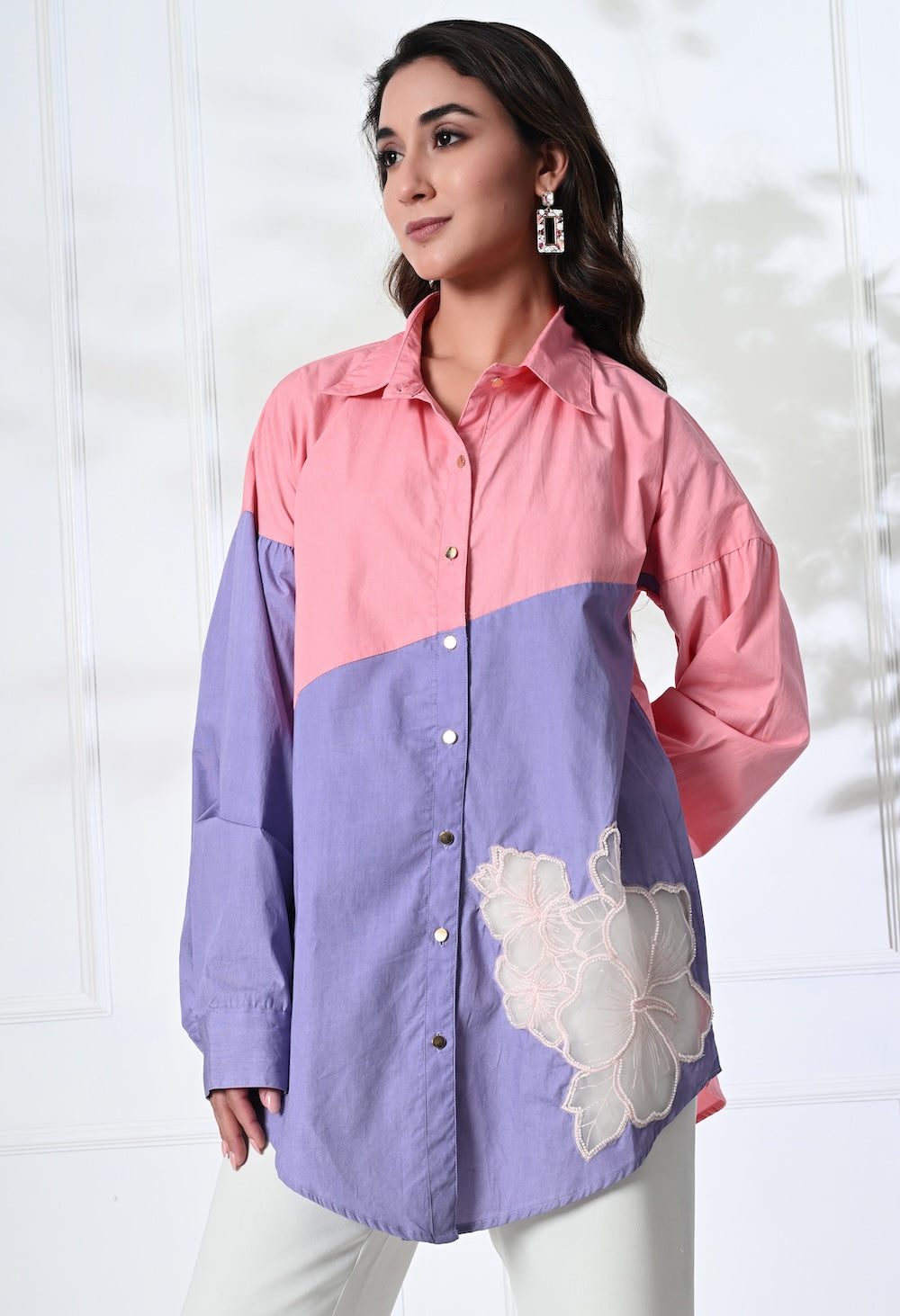 Anysa signature pink and lilac shirt with floral motif