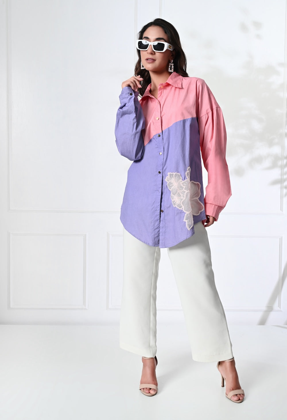 Anysa signature pink and lilac shirt with floral motif