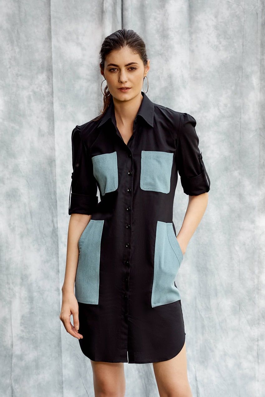 Hide and seek roll up sleeves rogue shirt dress