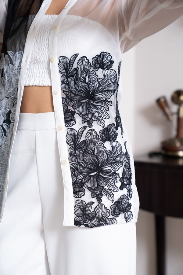 Black and white floral embroidered jacket