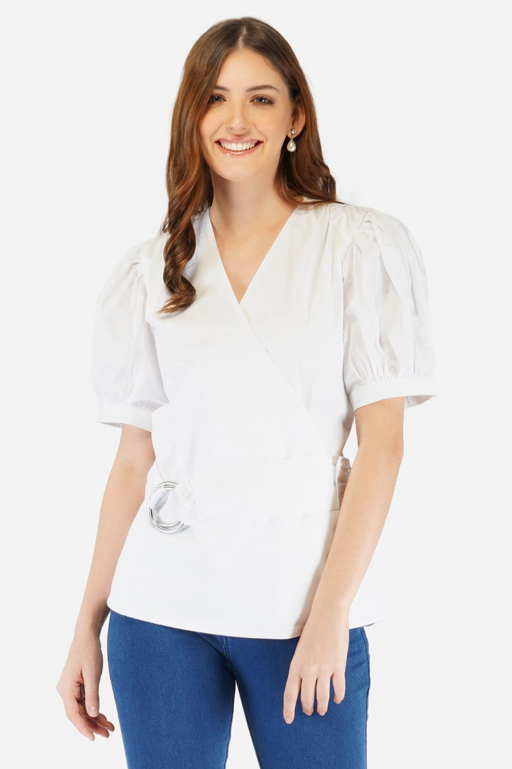 Puff sleeves belted shirt