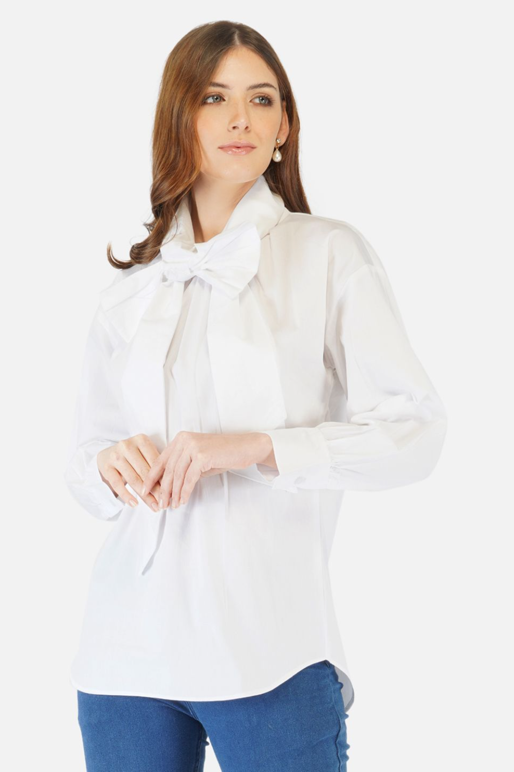 Classic white shirt with tie up details at the neck