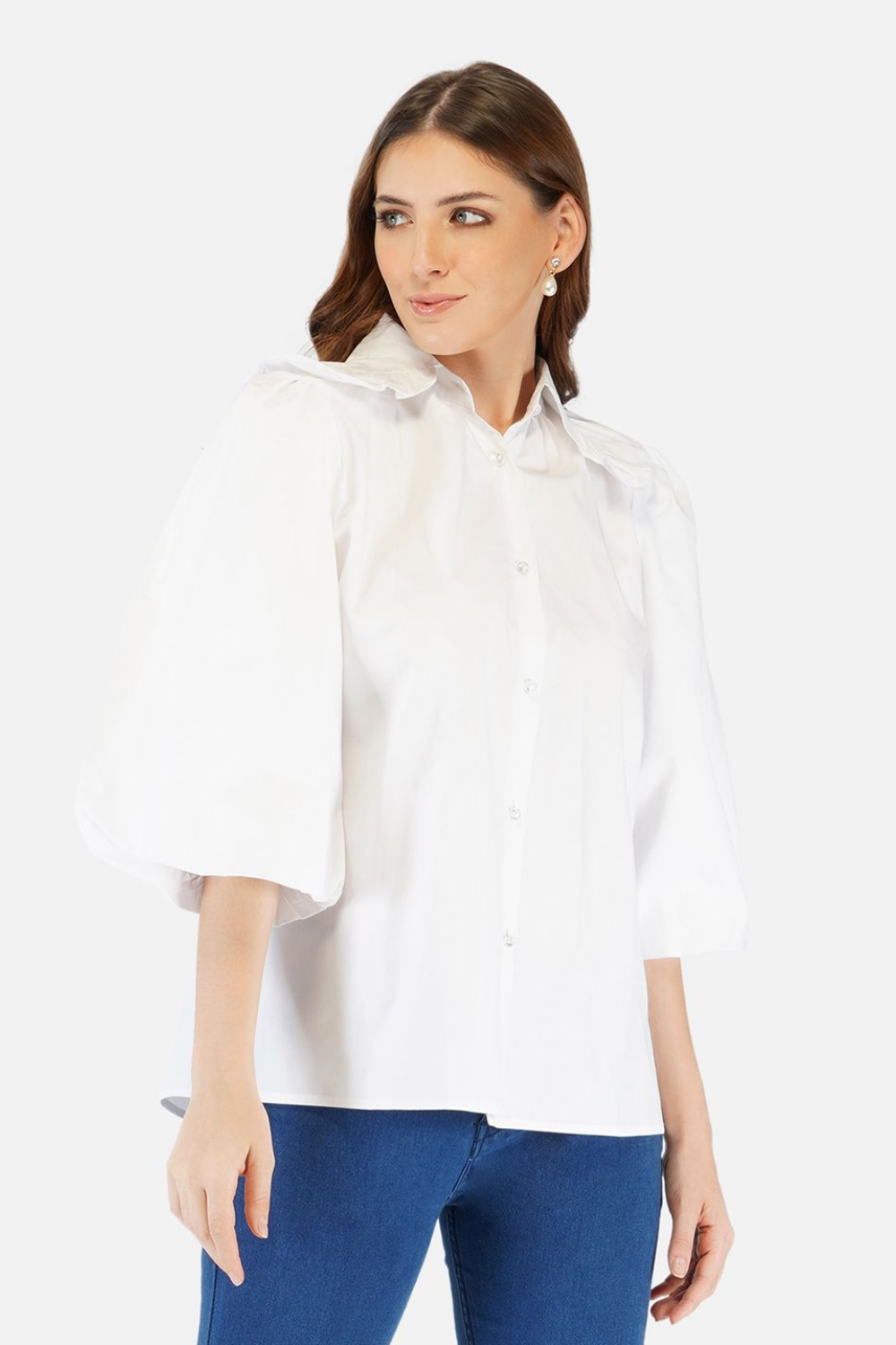 Balloon sleeves, pleated back blouse