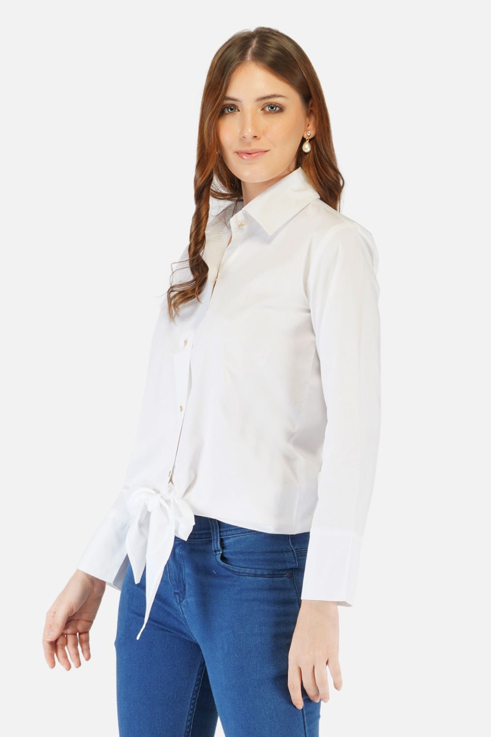 Button up crop cotton shirt with knot