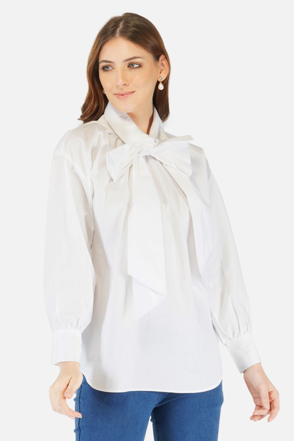 Classic white shirt with tie up details at the neck