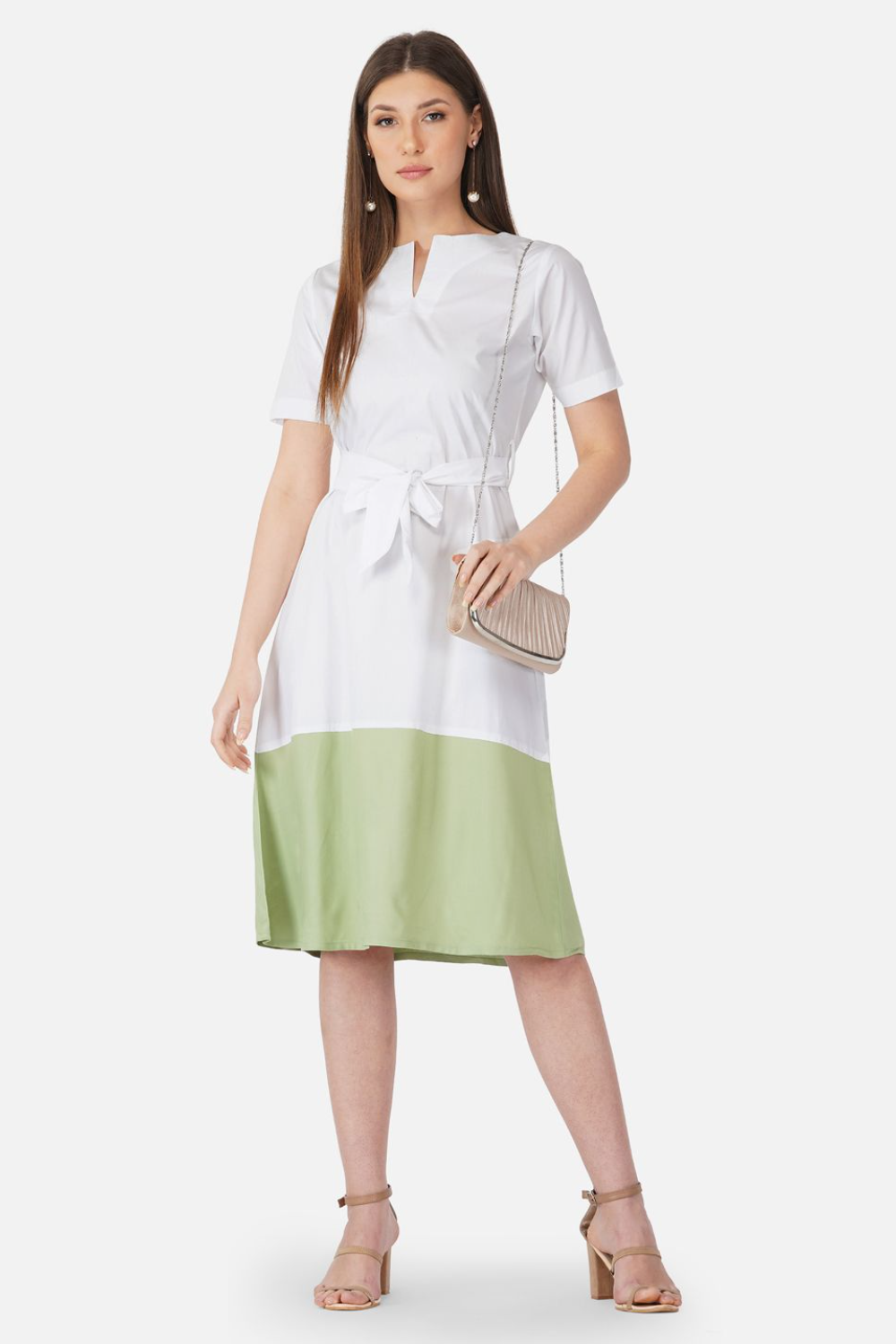 White and olive colorblock dress