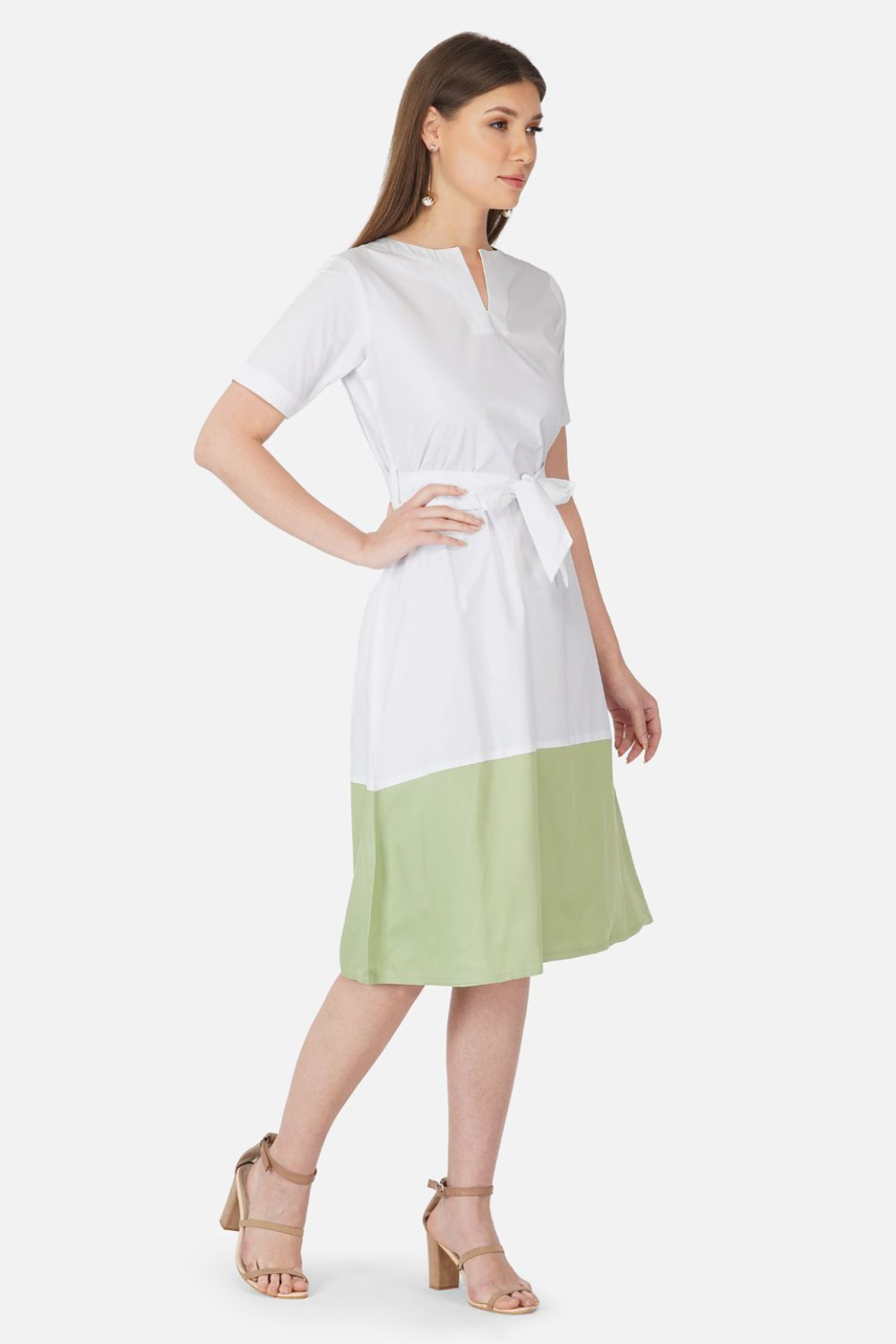 White and olive colorblock dress