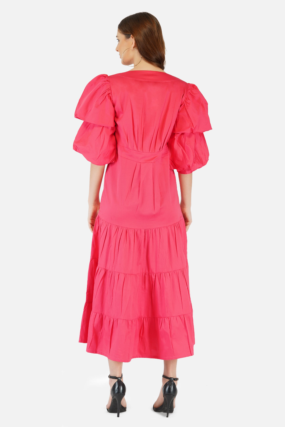 Breezy tiered cotton midi dress pink