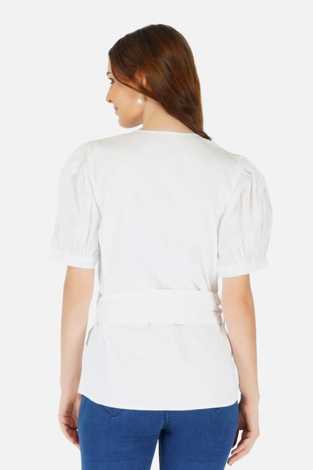 Puff sleeves belted shirt