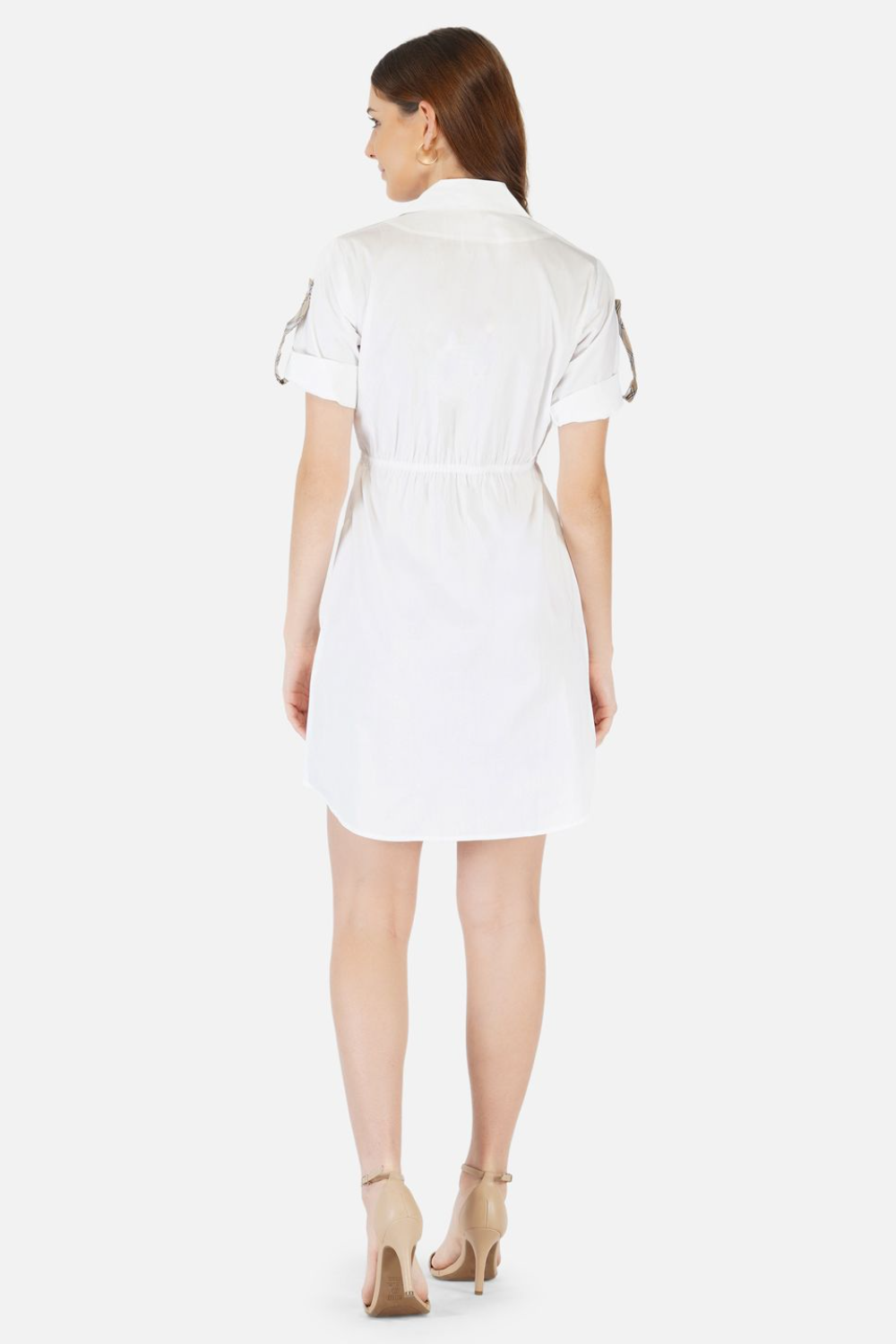 White shirt dress with rolled up mega sleeves